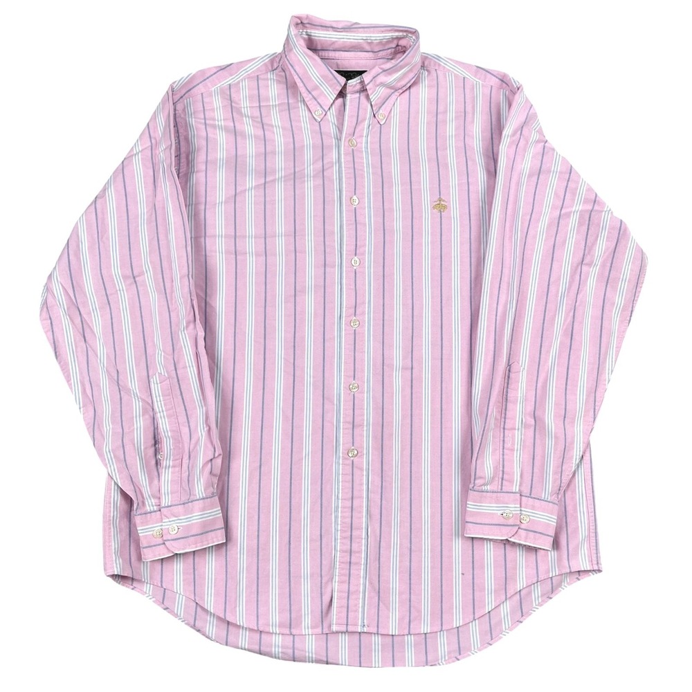 Brooks Brothers Button Down Shirt Mens L Pink Striped Supima Cotton Vintage Long